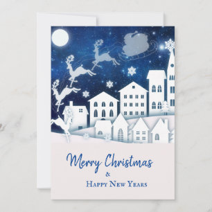 Tarjeta Festiva Navidades cortan ciudad y Santa Claus por la noche