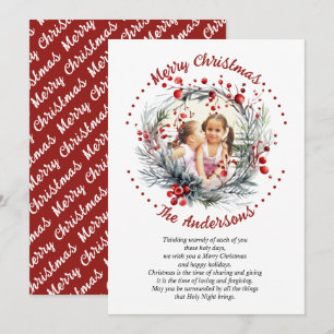 Tarjeta Festiva Navidades cortaron ramas con foto de bayas rojas