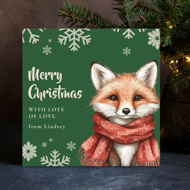 Tarjeta Festiva Navidades cortos Fox con bufanda (Cute Christmas Fox with Scarf Holiday Card)