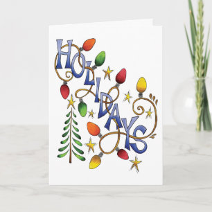 Tarjeta Festiva Navidades cortos, luces y estrellas con texto de v