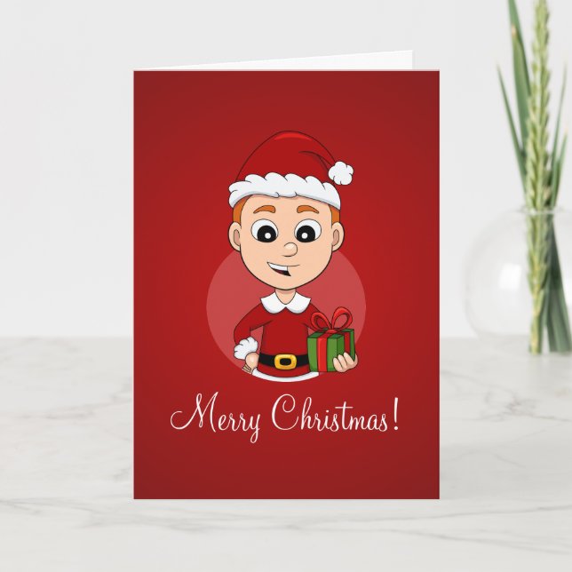 Tarjeta Festiva Navidades cortos muchacho con pelo jengibre (Anverso)