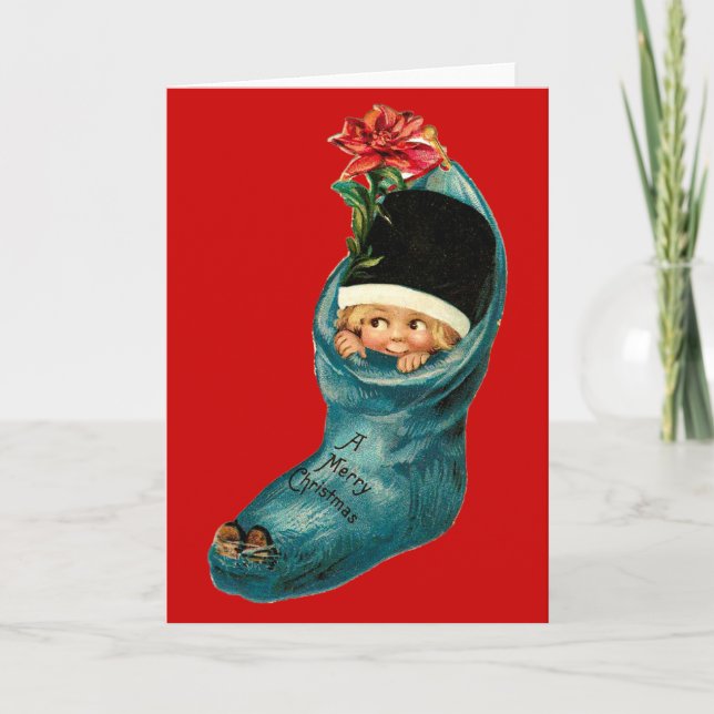 Tarjeta Festiva Navidades cortos, niño pequeño, rojo blanco (Anverso)