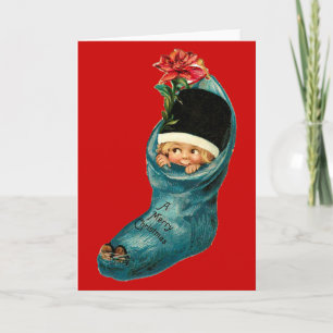 Tarjeta Festiva Navidades cortos, niño pequeño, rojo blanco