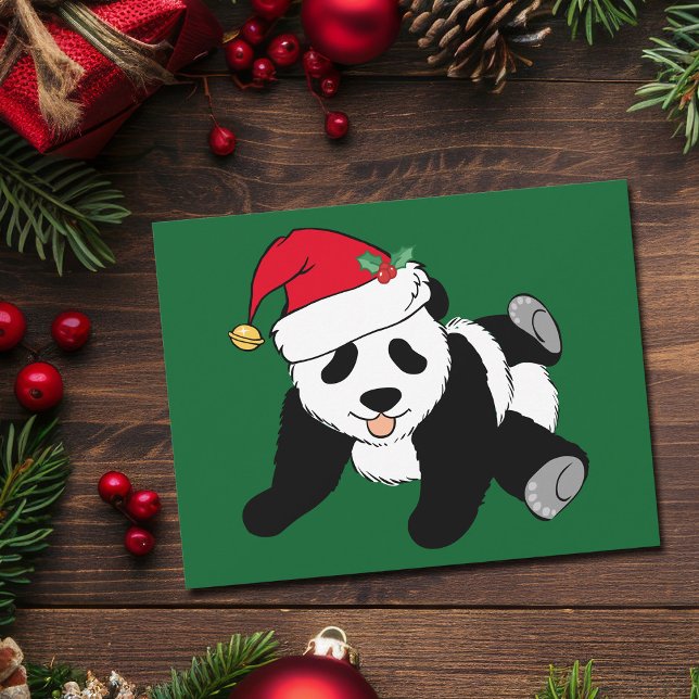 Tarjeta Festiva Navidades cortos oso panda en Santa Hat (Subido por el creador)