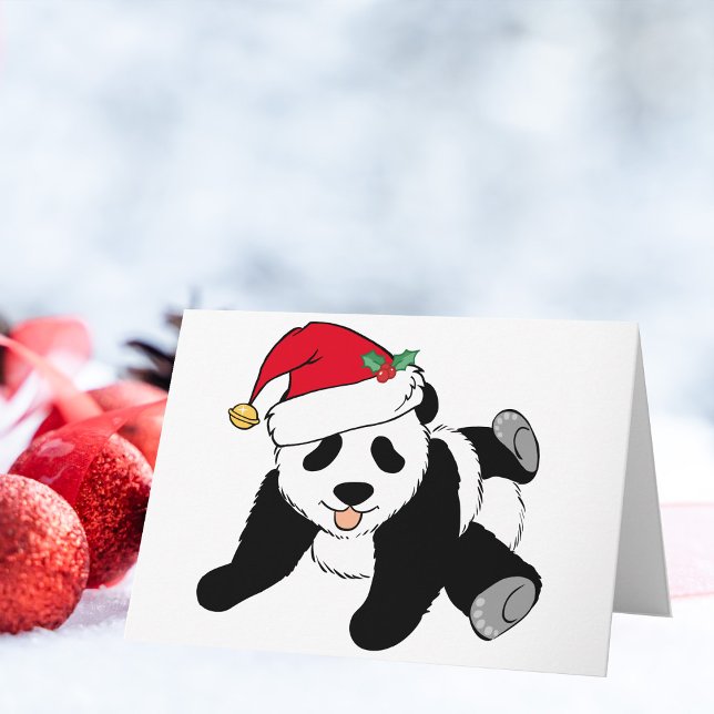 Tarjeta Festiva Navidades cortos oso panda en Santa Hat (Subido por el creador)