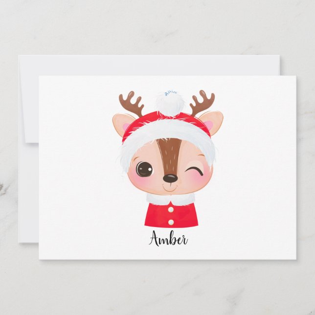 Tarjeta Festiva Navidades cortos Santa Reindeer Head (Anverso)