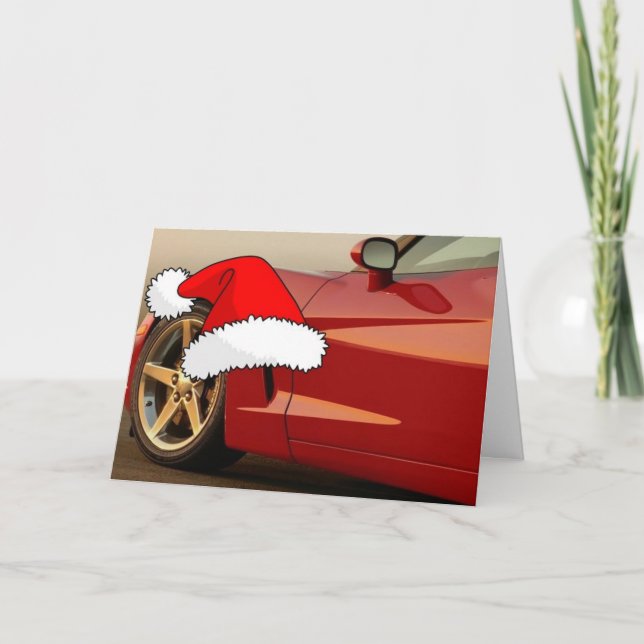 Tarjeta Festiva Navidades Corvette rojo (Anverso)