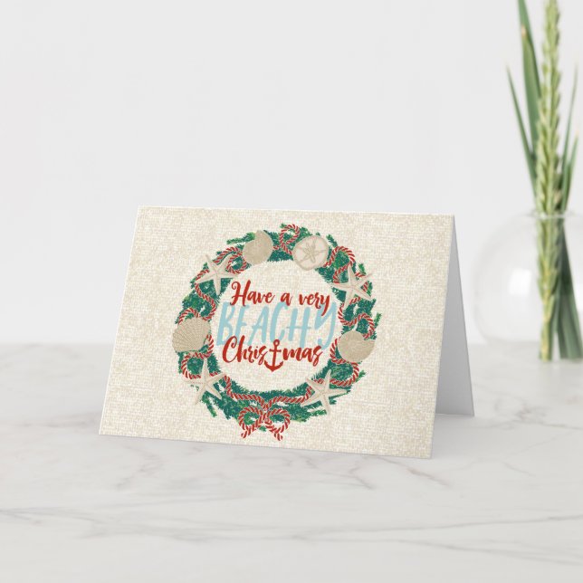 Tarjeta Festiva Navidades Costa Tropical Sea Shell Wreath - Rojo (Anverso)