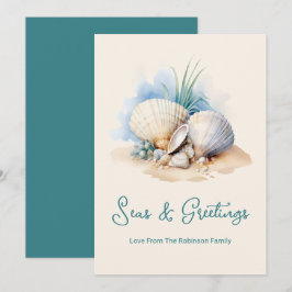 Tarjeta Festiva Navidades Costeras Mares y Saludos
