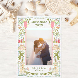 Tarjeta Festiva Navidades costeros de vacaciones con frontera marí