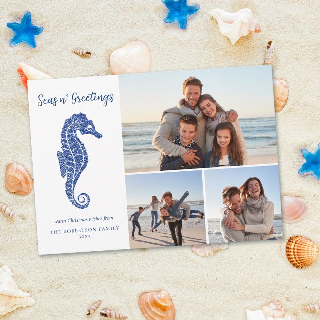 Tarjeta Festiva Navidades costeros: Marina Caballo de Mar Azul 3 F (Subido por el creador)