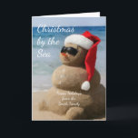 Tarjeta Festiva Navidades costeros Snowman en la playa<br><div class="desc">Navidades costeros Snowman en la playa</div>