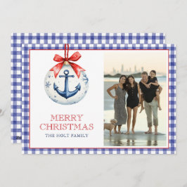 Tarjeta Festiva Navidades costeros Starfish Ornament Gingham Photo