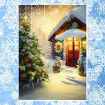 Tarjeta Festiva Navidades Cosy Cottage con la firma personalizada<br><div class="desc">Nieve Sobre Navidades Incluso Personaliza Tarjeta De Festividad De Firma</div>