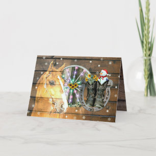 Tarjeta Festiva Navidades Cowboy Boots Horse Wagon