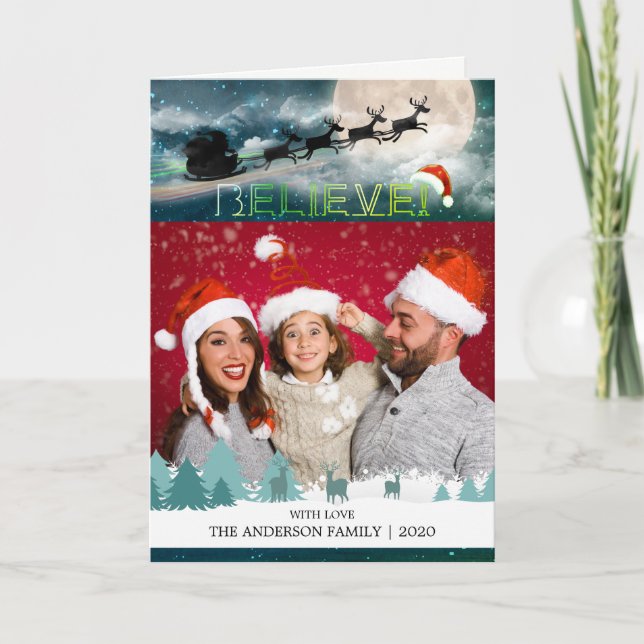 Tarjeta Festiva Navidades CREEN QUE Rincón Sleigh Santa Hat Foto (Anverso)