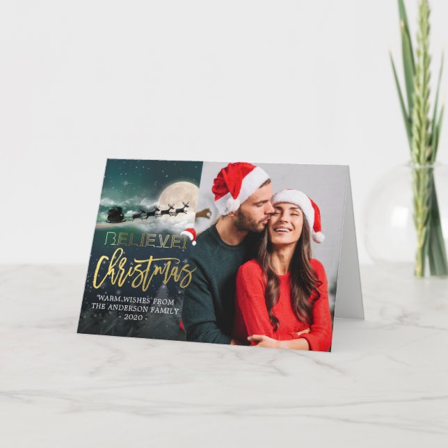 Tarjeta Festiva Navidades CREEN QUE Rincón Sleigh Santa Hat Foto (Anverso)