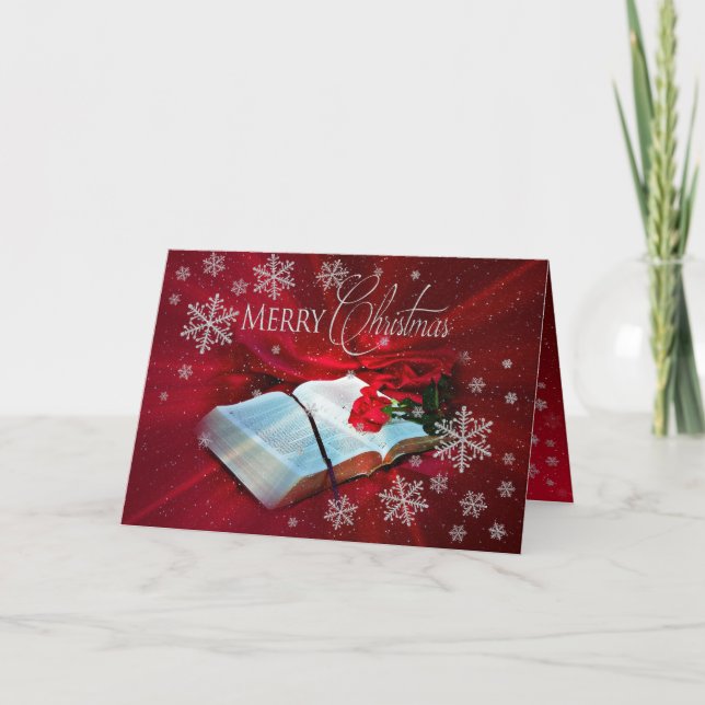 Tarjeta Festiva Navidades - Cristiano - Biblia/ copos de hoy Greet (Anverso)