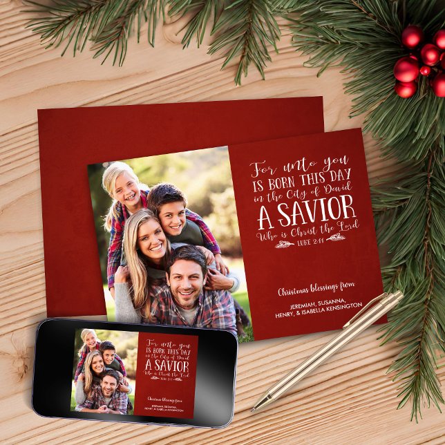Tarjeta Festiva Navidades cristianos contra tipografía foto festiv (Christian Christmas Verse Typography Holiday Photo Christmas Card)