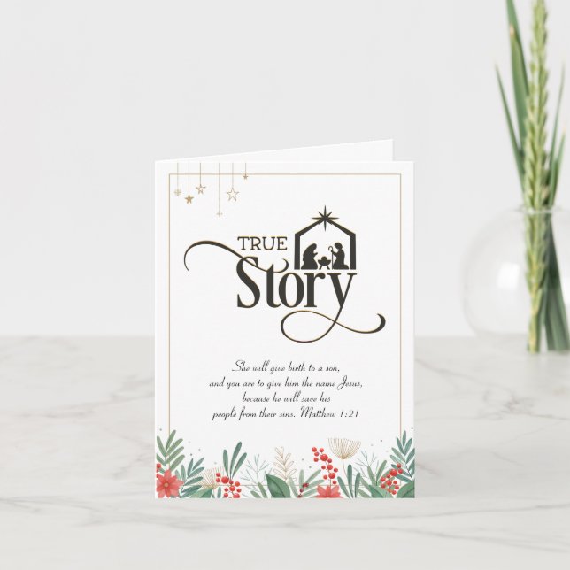Tarjeta Festiva Navidades cristianos de historia verdadera Biblia  (Anverso)