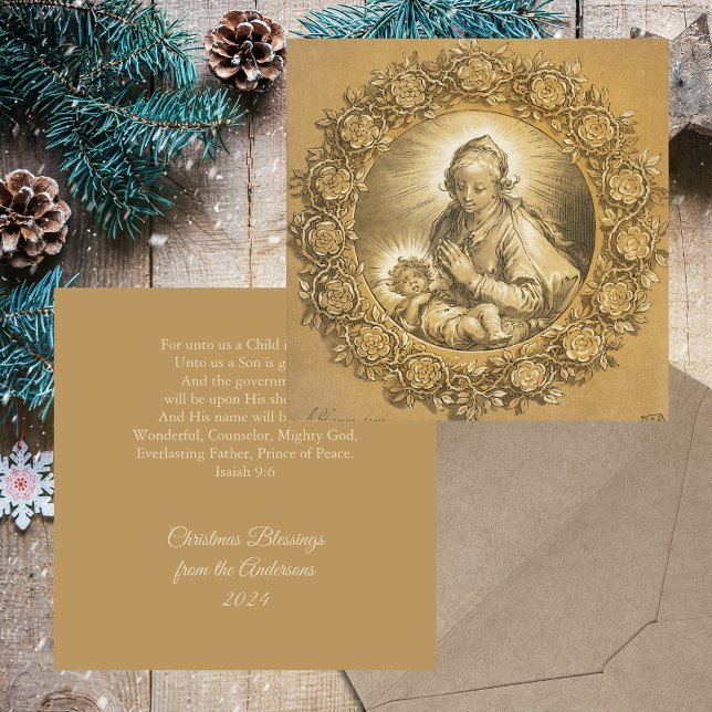 Tarjeta Festiva Navidades cristianos de la religión del oro en la  (Gold Religious Christian Catholic Christmas Nativity Scene Without Photo Holiday Greetings Card)