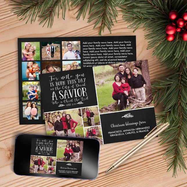 Tarjeta Festiva Navidades cristianos Luke 2 Festividades de fotos  (Christian Christmas Luke 2 Multiple Photo Holiday Card with Digital Download)