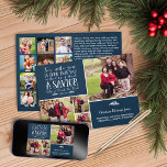 Tarjeta Festiva Navidades cristianos Luke 2 Múltiples<br><div class="desc">Navidades cristianos Verse Typography Collage Tarjeta fotográfica de vacaciones en azul Hemos agregado Luke 2:11 al fondo azul invernal de esta tarjeta en una tipografía festiva, ¡con espacio para cuatro fotos en la parte delantera! Añade 12 de tus fotos favoritas del año al dorso, junto con una actualización de cómo...</div>