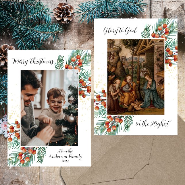 Tarjeta Festiva Navidades cristianos religiosos Natividad foto (Religious Christian Catholic Christmas Nativity Scene Bethlehem Holy Family Photo Holiday Card)