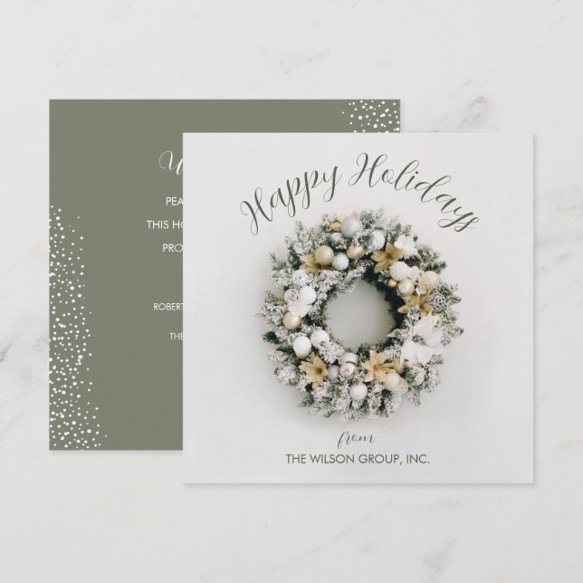 Tarjeta Festiva Navidades cuadrados Wreath Business (Anverso / Reverso)