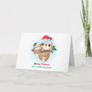 Tarjeta Festiva Navidades Cuidados acuardan a mamá y bebé Sloth