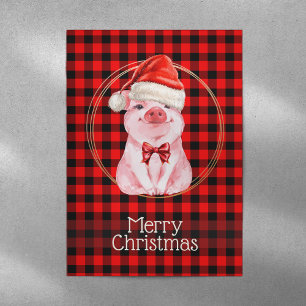 Tarjeta Festiva Navidades Cuidados Cerdo Con Búfalo Plantado Rojo 