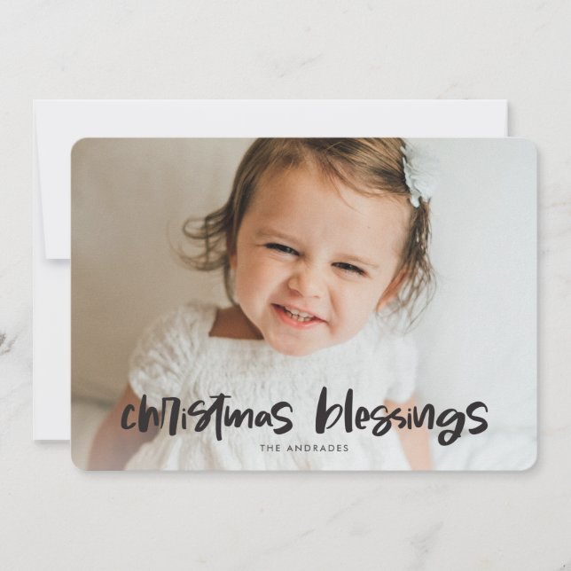 Tarjeta Festiva Navidades Cuidados Foto Familia Azul Doble Llanto (Anverso)