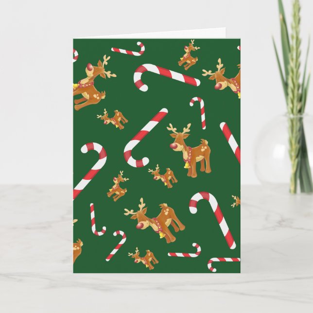 Tarjeta Festiva Navidades Cuidados Rudolph Candy Cane Pattern Gree (Anverso)