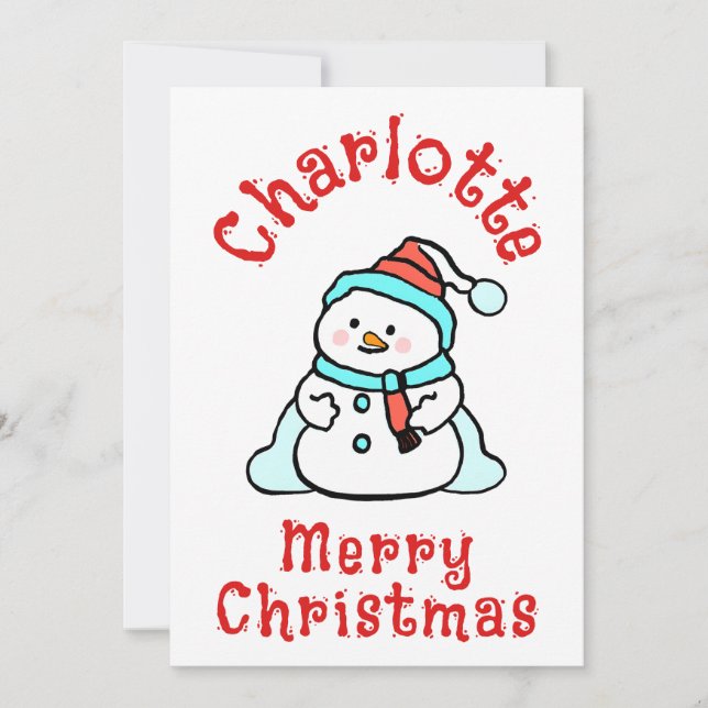 Tarjeta Festiva Navidades Cuidados Snowman con nombre | Navidades  (Anverso)