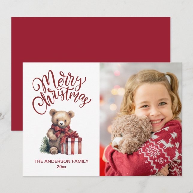 Tarjeta Festiva Navidades curos Teddy Bear Foto festividad (Anverso / Reverso)