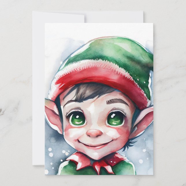 Tarjeta Festiva Navidades cutáneo elfo con orejas largas (Anverso)