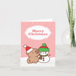 Tarjeta Festiva Navidades Cute Capybara Y Snowman