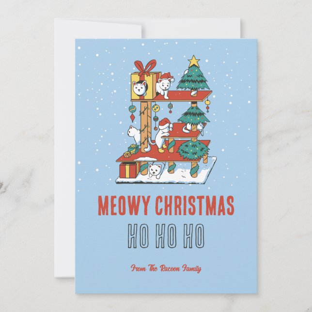 Tarjeta Festiva Navidades Cute Cat Kitty Tree Snow Winter Meowy (Anverso)