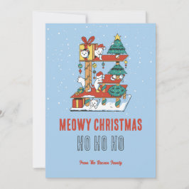 Tarjeta Festiva Navidades Cute Cat Kitty Tree Snow Winter Meowy