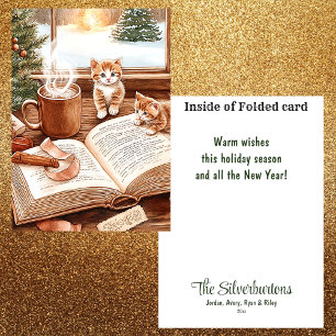 Tarjeta Festiva Navidades Cute Cosy Kitten Watercolor