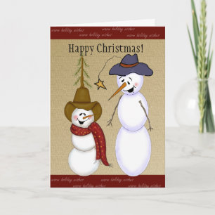Tarjeta Festiva Navidades Cute Cowboy Snowman