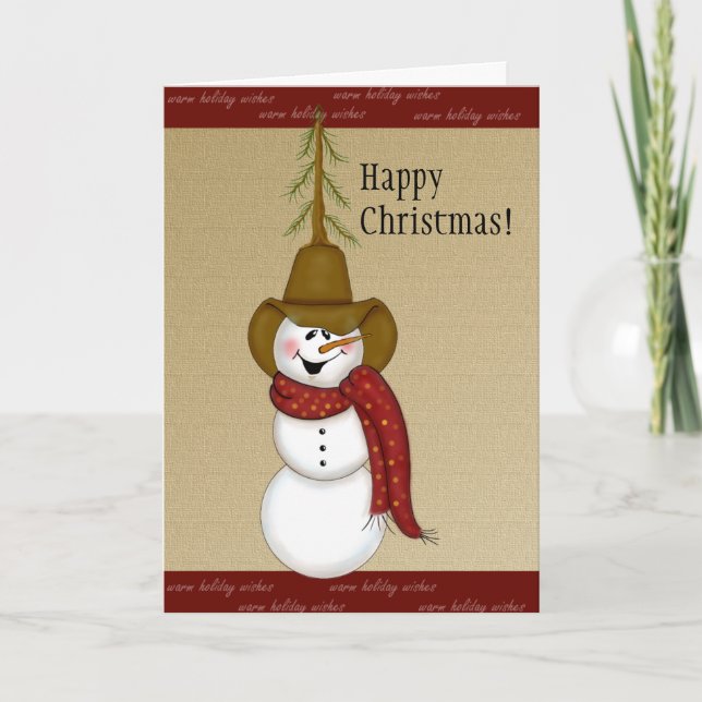 Tarjeta Festiva Navidades Cute Cowboy Snowman (Anverso)