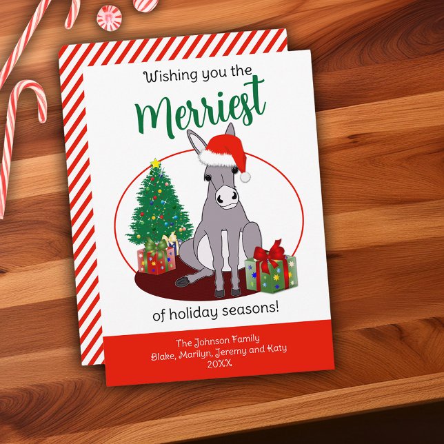 Tarjeta Festiva Navidades Cute Donkey Santa Hat personalizados (Cute Donkey Santa Hat Christmas Personalized Holiday Card)