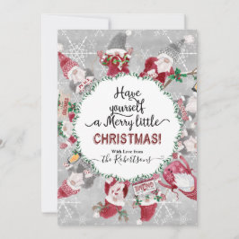 Tarjeta Festiva Navidades Cute Gnome Snowflake Gray Red Photograph