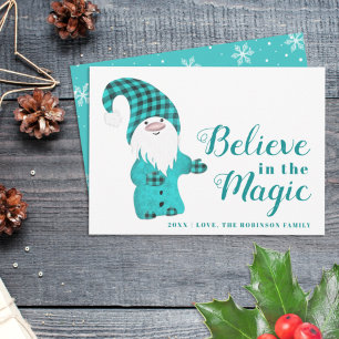 Tarjeta Festiva Navidades Cute Gnome Verde azulado Blue Winter