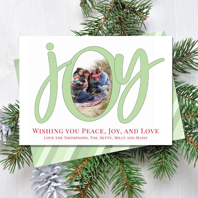 Tarjeta Festiva Navidades Cute Joy Typography Simple Whimsical (Christmas holiday "Joy" typography cute calligraphy script photo card. )