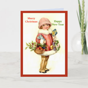 Tarjeta Festiva Navidades Cute Little Girl de la época de los años