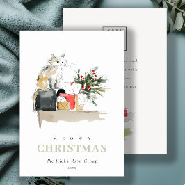 Tarjeta Festiva Navidades Cute Meowy regalan el logotipo corporati
