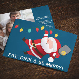 Tarjeta Festiva Navidades Cute Pickleball Santa Blue