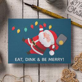 Tarjeta Festiva Navidades Cute Pickleball Santa Blue